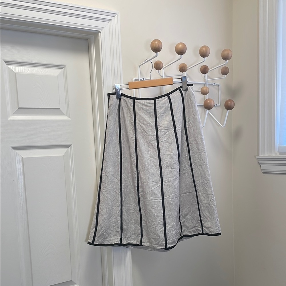 SilkLand Petite Black-Trimmed Cream A-Line Skirt - Neutral Linen - P10